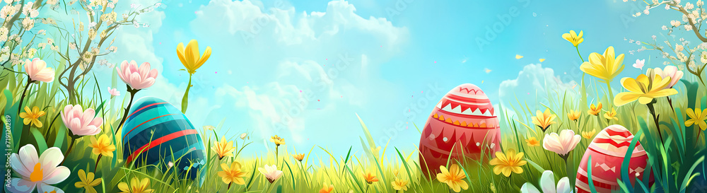 Painting of Easter Eggs in a Field of Flowers Painting of Easter Eggs in a Field of Flowers
