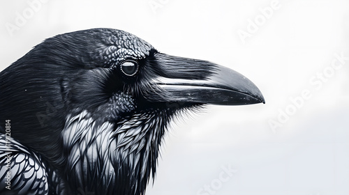 Close-up drawing of raven head isolated on a white background photo