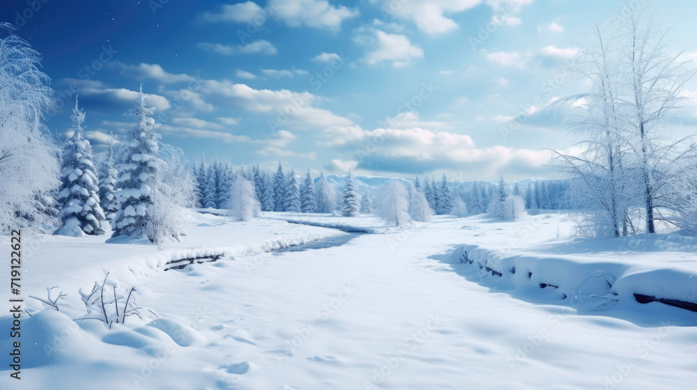 Obraz premium Glistening snow-covered landscapes in Chritsmas day