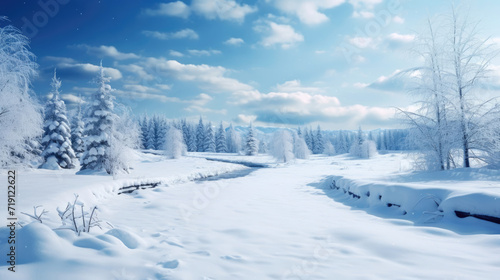 Glistening snow-covered landscapes in Chritsmas day