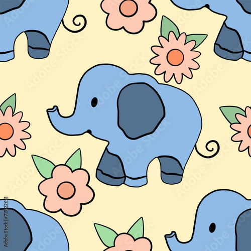 seamless pattern with elephants,elephant vector background for kids.