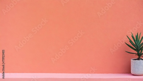 Sfondo orizzontale rosa tipo muro con pianta generato con ai photo