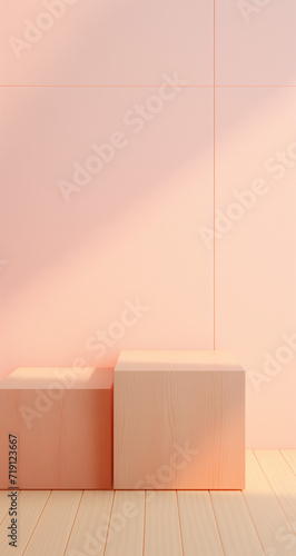 chairs in a peach fuzz colored room .Minimal interior concept.Copy space top view.Trendy social mockup or wallpaper
