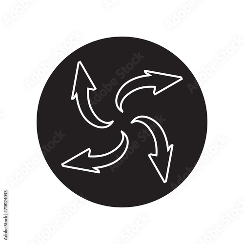 Outward arrow icon vector. Four Arrows logo design. Arrow pointing outward vector icon illustration in circle isolated on white background