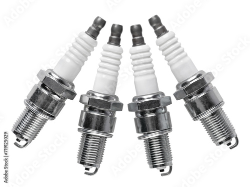 Spark plugs set closeup on a white background.