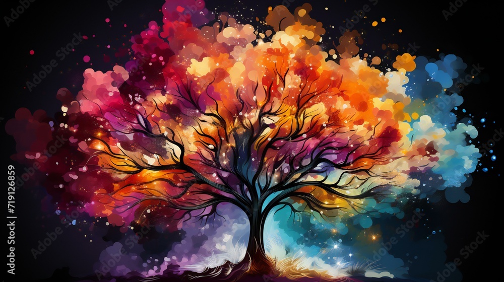 Natures Palette: Abstract Tree Illustration with Vibrant Colors