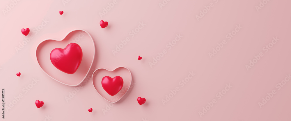 Valentines Day banner with heart shaped balloons. Holiday illustration banner. for valentine and mother day design