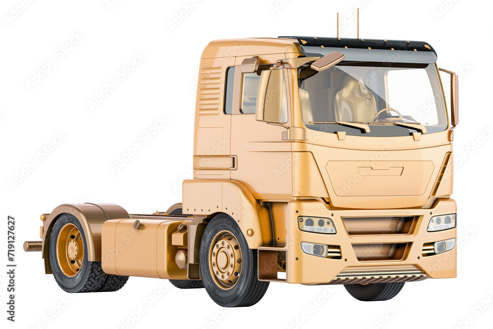 Golden Tractor Unit, truck unit. 3D rendering isolated on transparent background