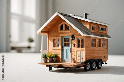 Front view of tiny house figure on white background