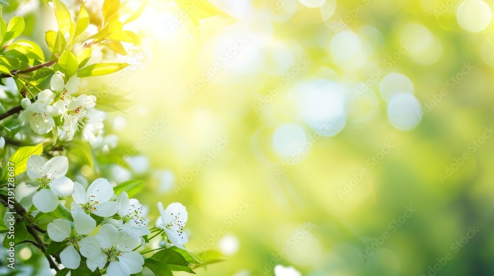 spring natural nackground with flowers, sun burnst and copy space spring natural nackground with flowers, sun burnst and copy space