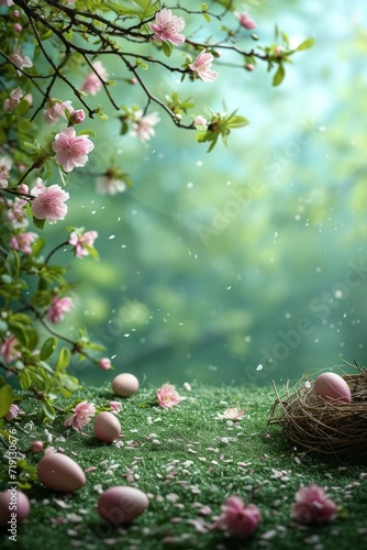 spring early morning easter background with copy space
