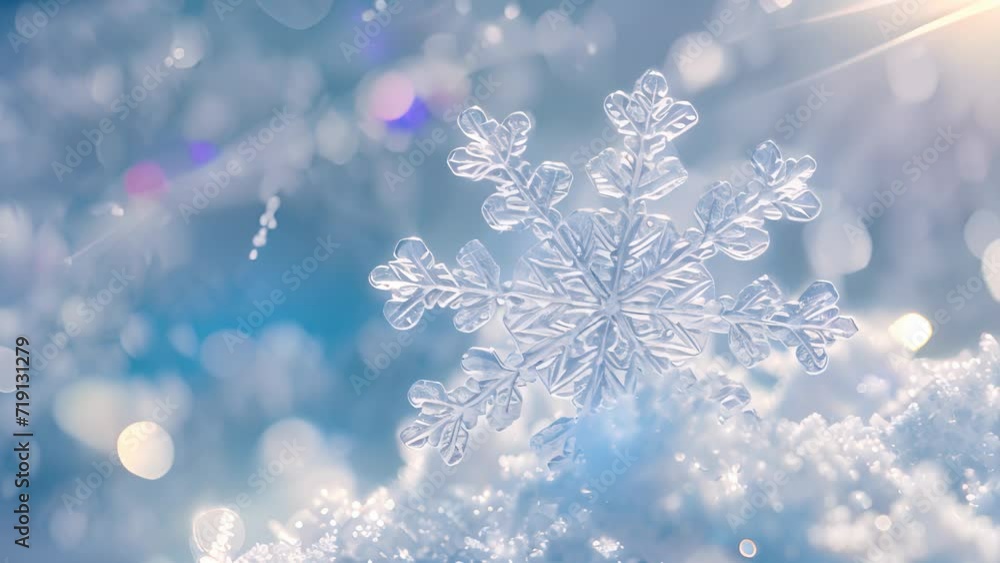 Close Up of Snowflake on Blue Background Close Up of Snowflake on Blue Background