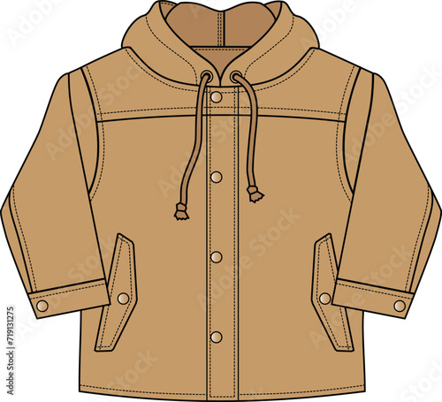 KID BOYS WEAR JACKET WITH POCKETS AND HOOD VECTOR ILLUSTRATION