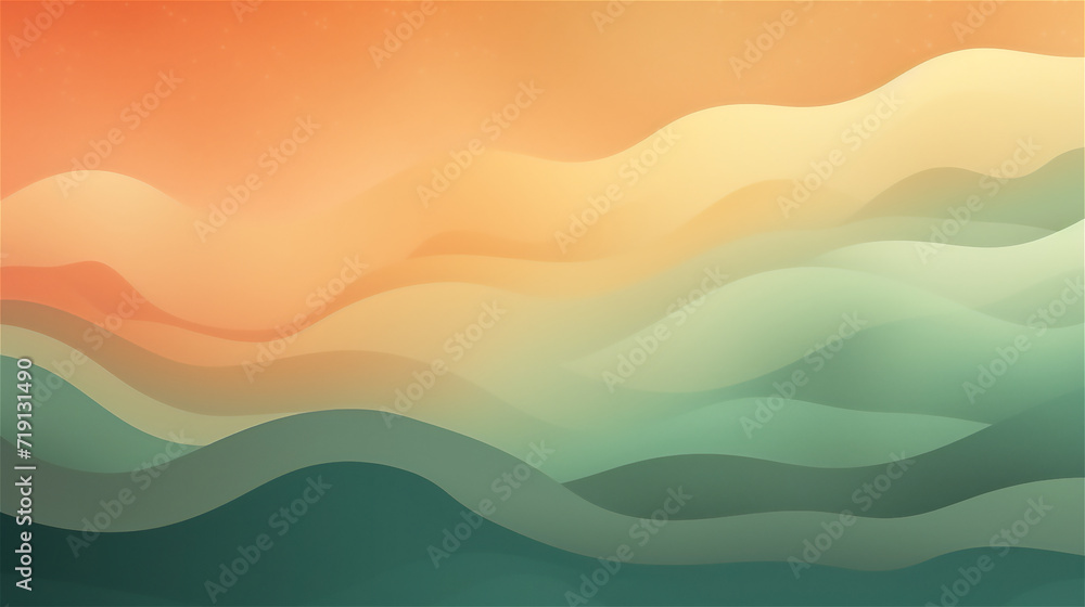 Fototapeta premium Stylized Pastel Dunes at Sunset : Yellow to green gradient wave pattern background 