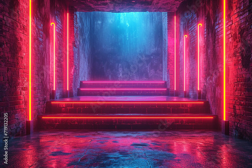 Stylish Futuristic Club Podium Stage interior, Music Performance, Show