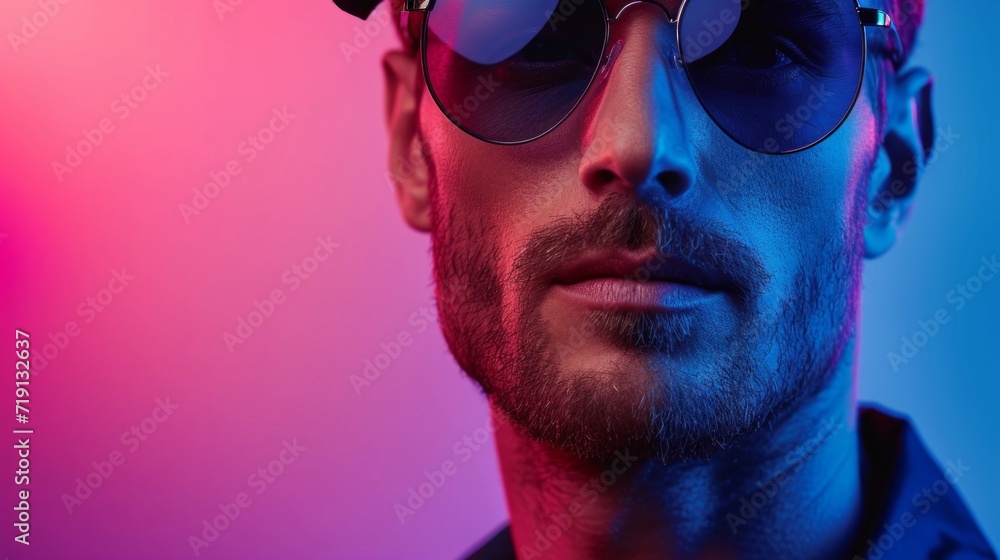 minimalist vivid advertisment background with handsome police man and copy space minimalist vivid advertisment background with handsome police man and copy space