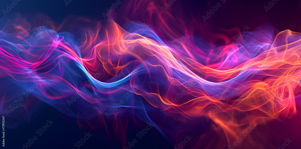Abstract futuristic wavy background with pink and purple glowing lines