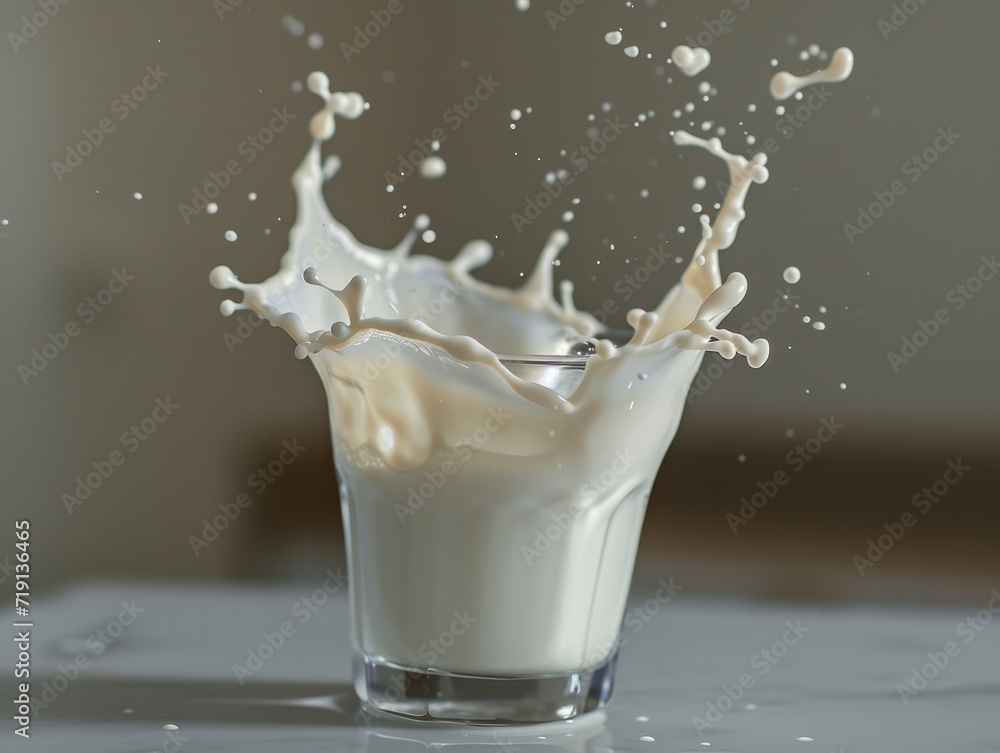 Milk Glass With Splash On Minimal Background