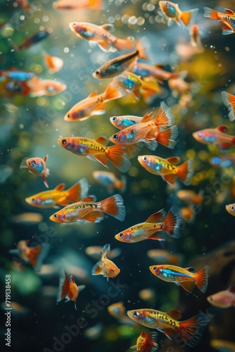 Gorgeous Guppies: A Captivating Snapshot of Colorful Fish in a Tank