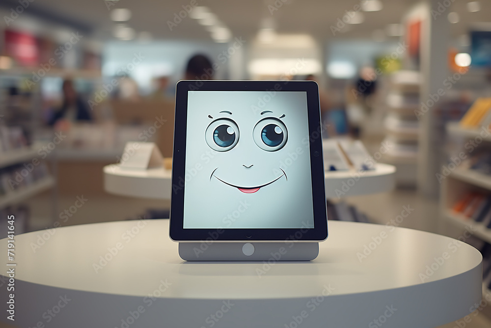 Tech store displaying an e-reader with an eye-friendly screen, specifically designed for extended reading sessions without causing eye strain Tech store displaying an e-reader with an eye-friendly screen, specifically designed for extended reading sessions without causing eye strain