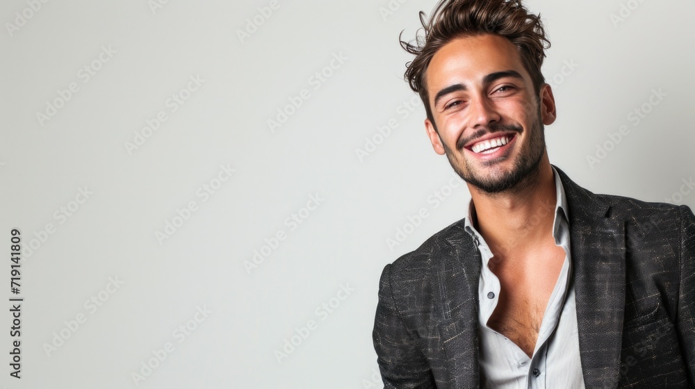 Smiling young man on white background. Stylish man wearing suit, looking at camera and smiling Smiling young man on white background. Stylish man wearing suit, looking at camera and smiling