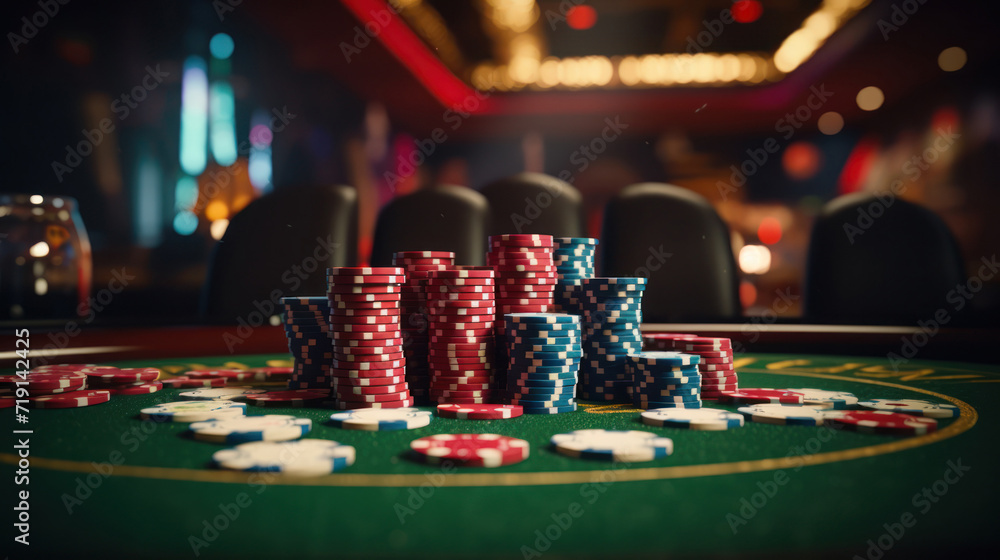 pair of aces and stack of chips on casino, Poker chips on a poker table at the casino pair of aces and stack of chips on casino, Poker chips on a poker table at the casino