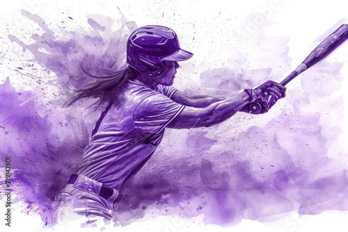 Wallpaper Mural Baseball player in action, woman purple watercolor with copy space Torontodigital.ca