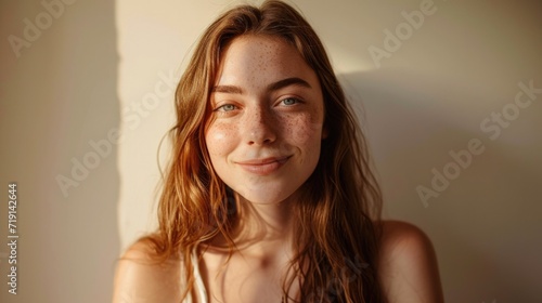 Portrait of a lovely young shining woman isolated on white background