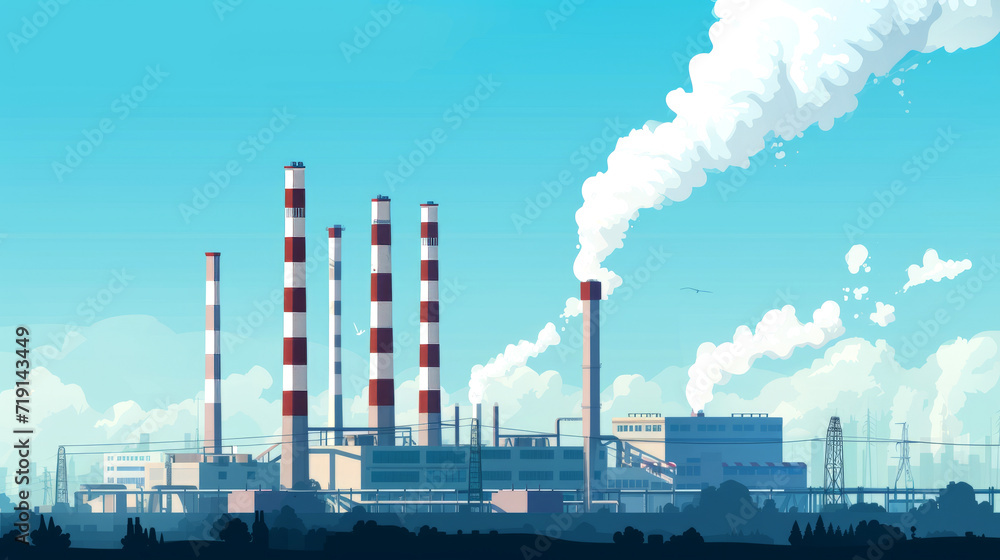 Factory with smoking chimneys, environmental pollution