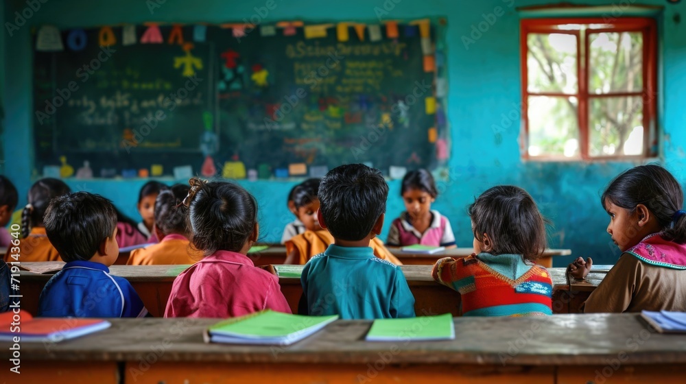 Indian school children in classroom.
