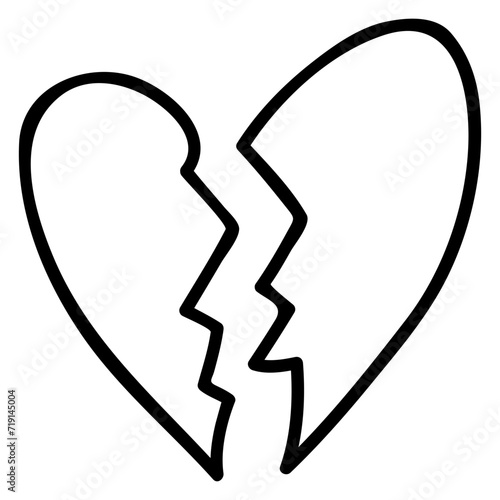 Broken heart icon in hand-drawn style