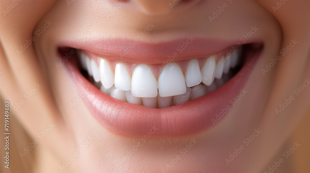 Close Up of Smiling Woman Mouth with Healthy, Beautiful, White Teeth. Dental Clinic Concept. Oral Care Awareness. Close Up of Smiling Woman Mouth with Healthy, Beautiful, White Teeth. Dental Clinic Concept. Oral Care Awareness.