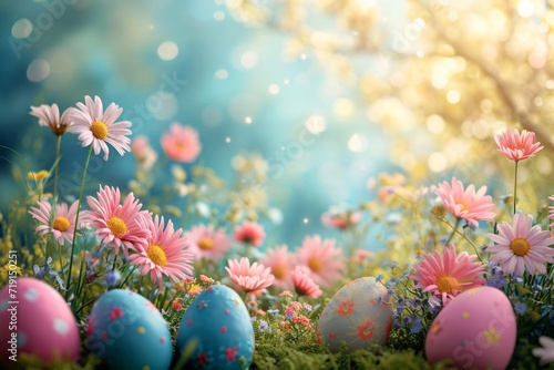 Spring Spectacle. Vibrant Easter scene offering a captivating backdrop for advertising