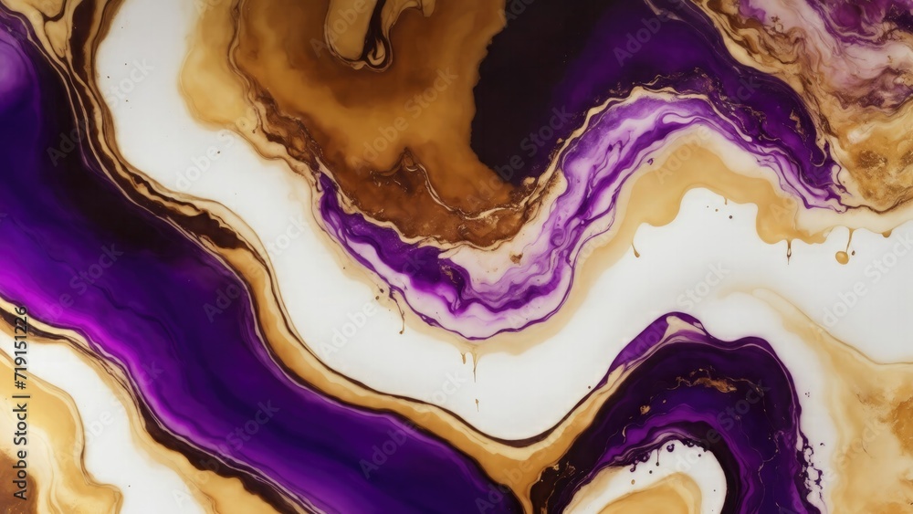 luxury Brown Gold and Purple abstract fluid art painting in alcohol ink technique