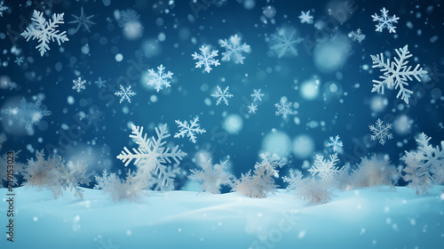 Beautiful winter Christmas glowing background with falling snowflakes, winter background © ma