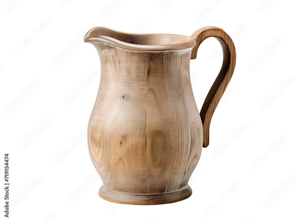 Antique Wooden Milk Jug, isolated on a transparent or white background
