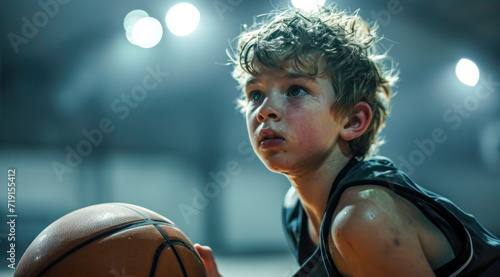 Child Playing Basketball Outdoors on a Playground Trains Hard Wallpaper Digital Art Magazine Background Poster Cover