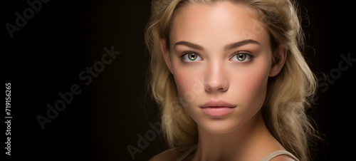 Ethereal beauty portrait of a young blonde woman with a gentle gaze
