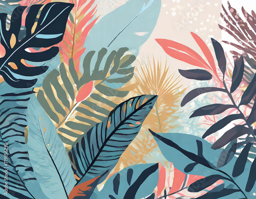 Abstract bright natural background. Surreal leaves of tropical plants