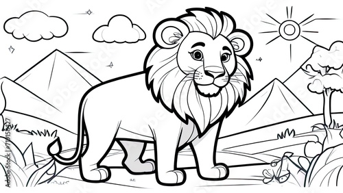 Funny lion coloring page. lion cartoon characters. For kids coloring book.