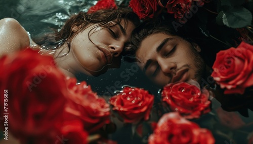 A couple and roses in the water