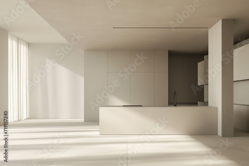 Modern minimalist kitchen interior. Created with Generative AI technology 