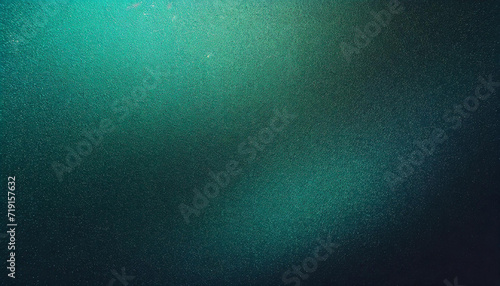 Dark grainy texture background glowing teal blue green black color gradient noise texture technology web banner design, copy space