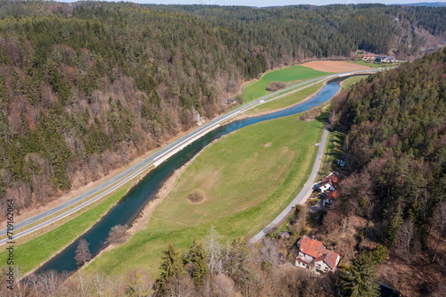 Bird's-eye view of part of the Wiesent Valley in spring in Franconian Switzerland/Germany photo