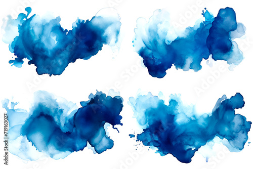 set of abstract blue saphire navy color watercolor splashes isolated photo