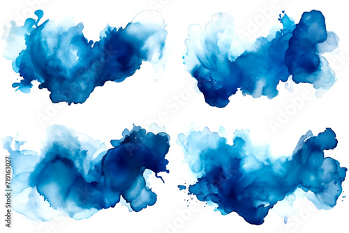 set of abstract blue saphire navy color watercolor splashes isolated
