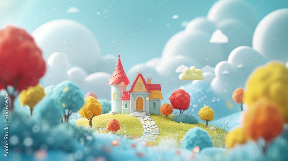 Cartoon fairy tale landscape. Ilustration for game design, for youtube kid's channel