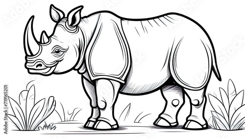 Funny rhinoceros coloring page. rhinoceros cartoon characters. For kids coloring book.