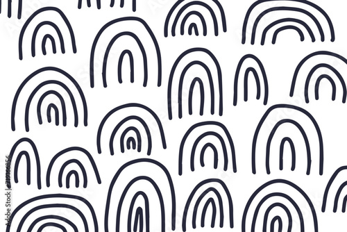 Childish cute rainbow doodle pattern for nursery decor, wrapping paper, wallpaper, cards. Vector illustration