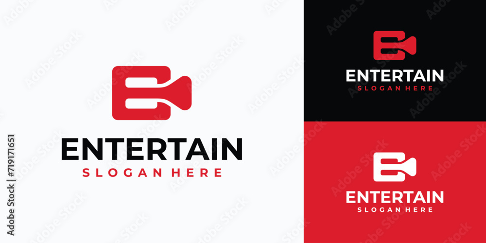 Film camera letter E shape vector logo design. Film camera letter E shape vector logo design.